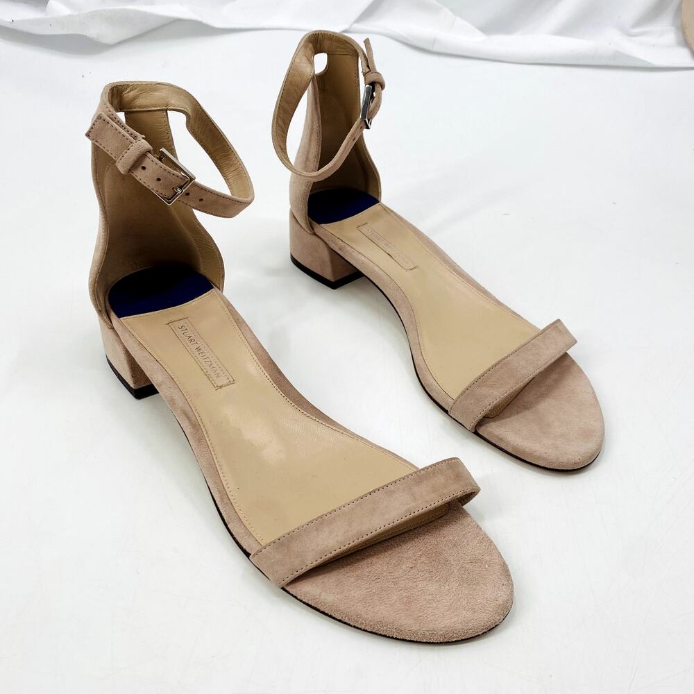 Stuart Weitzman 8.5 Pink Suede Block Heel Sandals - image 7